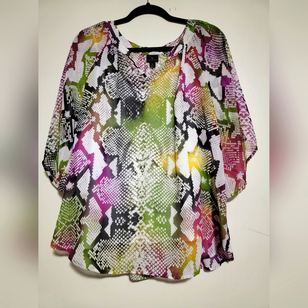 Worthington Scale Print Shirt w/White Silk Tunic